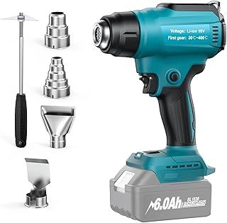 Bonacell Cordless Heat Gun for Makita 18V Battery（No Battery）, Hot Air Gun with 4 Nozzles, Temperature Up to 550 °C, Battery Heat Gun for Welding, Bending Pipes, Colour Removal.