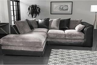 New Luca Black and Grey Fabric and Leather Corner sofa | 3-4 Seater Corner Sofa (Left Hand Facing)