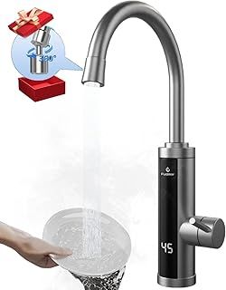 Electric Hot Water Tap with Universal Nozzle, Instant Heating Faucet for Kitchen, Stainless Steel Water Heater Tap Supply Hot and Cold Water Faucet with Digital Display (Silver)