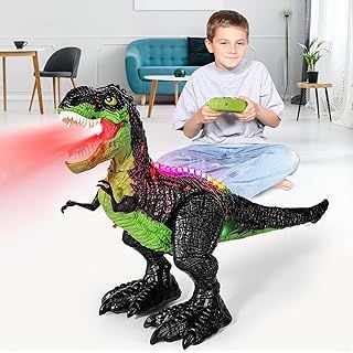 Dinosaur Toys for Boys 3-5 Year Old, Remote Control Dinosaur with Glowing Eyes, Mist Spray Function - LED Light Up Walking and Roaring RC T-Rex Dinosaur Toy for Kids