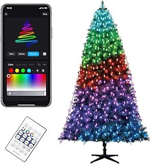 Smart Horsetail Christmas Tree Lights Decorations with Ring APP, 160LED 53ft Fairy String Lights Plug In Outdoor & Indoor Waterfall Xmas Tree Coloured Lights with Remote Control IP65 Waterproof