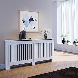 ELEGANT Radiator Covers Medium Modern Vertical Slat White Painted Cabinet Radiator Shelve for Living Room/Bedroom/Kitchen, Extra Large