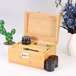 BloomFlower Large Stash Box with Combination Lock, Home Decorative Box Locking, Upgraded Tray | Glass Jars | Accessory Tool
