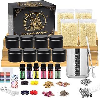 TEPENAR Candle Making Kit - Wax Melt Candle Making Kits for Adults Beginners, 4 Beeswax,8 Candle Tins(Black),6 Fragrance Oil,8 Dye Blocks,500ml Melting Pot etc Make Your Own Candles