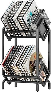 KEYSAFER Vinyl Record Storage Holder CD Rack 12 inches Album Holder Metal CD Display Stand Holds up to 160-200 LP, Book and Record Album Storage and Organizer,Easy to Assemble (Double)