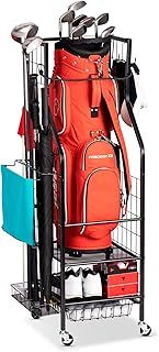 Golf Bags Storage Garage Organizer - Stand for Single Golf Bags, Clubs, and Equipment Accessories with Wheels