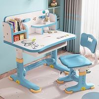 Bodhi2000 Kids Desk and Chair Set, Small Desk, Standing Desk,Height Adjustable with Drawers and Storage,Multi Separation Cartoon Pattern Study Desk Chair Set Learning for Boys Girls Blue