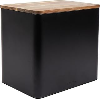 Salter BW12899EU7 Toronto Bread Bin – Acacia Wooden Lid, Powder Coated Finish, Easy Clean, Store Bread, Bagels, Pastries, Large Bread Bin Storage Container, Holds 2 Loaves of Bread, Black/Wooden