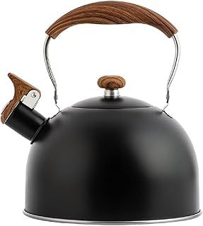 Stove Top Whistling Kettle, Stainless Steel Tea Kettle Teapot with Foldable Anti-Heat Handle for Gas Stove Induction Hob, 2.5L (Black)