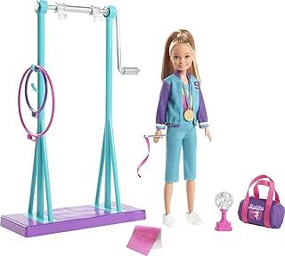 Barbie GBK59 Team Stacie Doll and Gymnastics Playset with Spinning Bar and 7 Themed Accessories, Multicoloured
