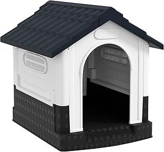 PawHut Dog Kennel for Outside, Plastic Dog House, Water-Resistant Pet Shelter with Windows, for Garden Patio, Miniature and Small Dogs, 80 x 69 x 76cm - Grey
