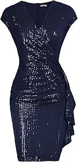 GRACE KARIN Sequin Dress for Women UK Cap Sleeve V-Neck Ruffled Mini Bodycon Evening Wedding Guest Dress
