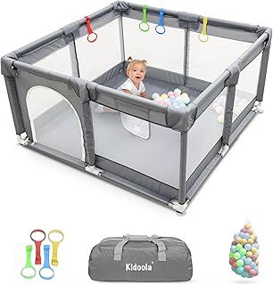 Baby Playpen with Padded Frame & Mesh Walls, Baby Play Pen with Balls, Pull Rings, Playpen for Baby and Toddlers, Ideal for Indoor & Outdoor, Baby Play Pen with Mat - Unisex (127x127x65cm)