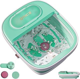 Qtiice Collapsible Foot Spa and Massager with Heater,Bubble,Virbration,Red Light,Foot Bath Bowl with 3 Pedicure Attachments to Help Take Care of Your Feet(Green)