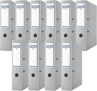 Donau Binder Lever Arch File/Folder Wide/Pack of 10 / DIN A4 / 7,5 cm / 10 Pieces/Grey/Plastic Cover PP/Cardboard Paper
