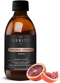 VERITY LABS Liposomal Vitamin C Liquid for Adults & Children | High Strength Immunity Support Liposomal VIT C Supplement 1000mg | Maximum Absorption, Blood Orange Flavour, Vegan