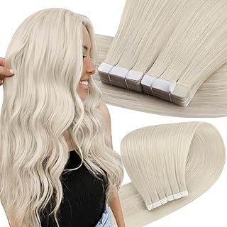 Easyouth Blonde Tape in Hair Extensions Human Hair Tape in Extensions White Blonde Tape in Real Hair Extensions Tape in Blonde Hair 12 Inch 30g 20Pcs
