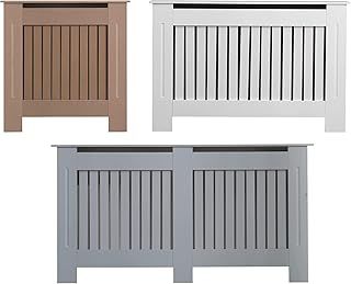 Kensington Radiator Cover Modern MDF Wood White Grey Vertical Slat Living Room Bedroom Hallway Cabinet (Small White)
