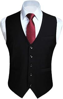 HISDERN Men's Formal Wedding Party Waistcoat Cotton Solid Color Vest