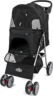 Foldable Pet Stroller with Weather Protection and Swivel Wheels 15 kg Carrying Capacity - Black