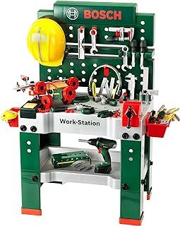 Theo Klein 8485 Bosch Workbench No. 1 I 150 parts I With lots of accessories | Incl. cordless screwdriver with light and sound I Toy for children aged 3 years and up