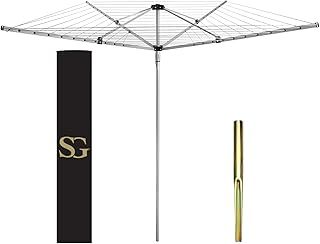 4 Arm 60m Rotary Washing Line Outdoor, Heavy Duty Large Clothes Rotating Airer Dryer Garden use, Easy to Open and Close along with Ground Spike and Cover - Silver (60m)