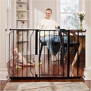 Regalo Easy Step 124cm Extra Wide Baby Gate, Black, Includes 10cm and 30.5cm Extension Kit, 4 Pack of Pressure Mount Kit and 4 Pack of Wall Mount Kit