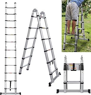 A Frame Telescopic Ladder 3.8M/12.5FT, Multi-Purpose Folding Aluminium Telescoping Loft Ladders Extendable Extension Ladder, Adjustable Height Portable Foldable Ladder for Decorating, Painting