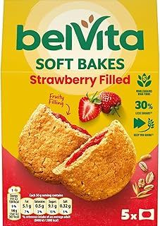 Belvita Breakfast Biscuits Soft Bakes Filled With Strawberry, Delicious Strawberry Filled Biscuits, 5 x 50 g Biscuits (Pack of 1)