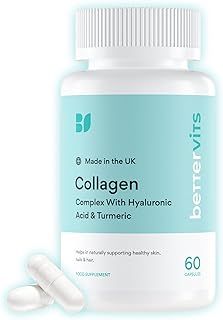 Bettervits Collagen Complex with Hyaluronic Acid and Vitamin C | Marine Collagen Supplements for Women and Men with Biotin | High-Strength Vitamin E for Skin, Hair, Nails, Joint Health - 60 Capsules