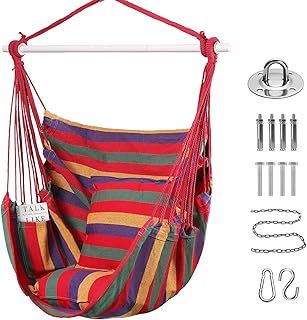 Goutime Hammock Chair Swing with 2 Seat Cushions Pillows, Hanging Chair with Detachable Metal Support Bar,Swing Chair with Carry Bag,Hanging Chair for Bedroom/Outdoor,Maximum 330 Lbs (Red)