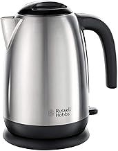 Russell Hobbs Brushed Stainless Steel & Black Electric 1.7L Cordless Kettle with black handle (Fast Boil 3KW, Removable washable anti-scale filter, Pull off lid, Perfect pour spout) 23910