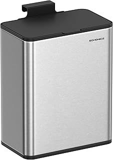 SONGMICS Hanging Kitchen Bin, 2.1-Gallon (8 L) Steel Trash Bin with Lid for Food Waste, Cabinet Door Hanging or Wall-Mounted with Hooks, for Under Sink, Bathrooms, Metallic Silver LTB810E08
