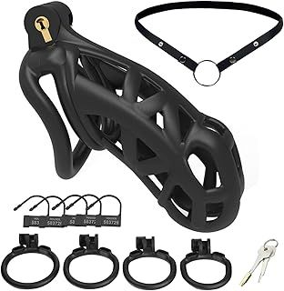Resin Male Chastity Cage, Chastity Device with 4 Rings and Auxiliary Chastity Belt for Men - Adult BDSM Sex Toys for Penis Bondage Sex Games (Maxi)