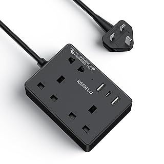 Extension Lead with 3 USB Slots,3 Way Mini Extension Cable（2 13A/3250W UK Sockets and 1 Shaver/Toothbrush Plug),3 Meter Extension Cord Multiple Protection Extension Lead,Multi Plug for Home,Office
