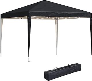 Outsunny 3 x 3M Garden Pop Up Gazebo Height Adjustable Marquee Party Tent Wedding Canopy with Carrying Bag, Black