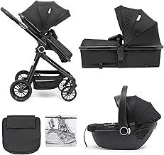 For Your Little One LITE 3 in 1 I-Size Travel System Black Pushchair, Buggy, Foldable, with Infant I-Size Car Seat, Rain Cover, Apron, for Newborn, from Birth to 3 Years