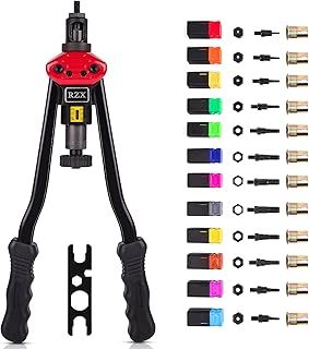 RZX 16" Rivet NUT Tool Hand Blind Riveter,RIVNUT Riveting Tools with Nut Setting System Totally 12mandrels M3 M4 M5,m6,m8,m10 M12, 10-24, 1/4-20, 5/16-18,3/8-16,1/2-13 +115PCS Rivets Nuts
