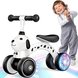 Baby Balance Bike 1 Year Old, Colorful Lighting Baby Bike Toddler Toys Birthday Gifts for 1 2 Year Old Boys Girls, 4 Silent Wheels Riding Toys for 10-24 Months - Easter Gifts for kids