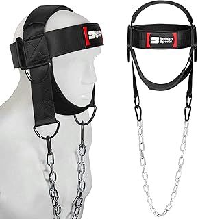 Neck Harness with 88cm Adjustable Chain - 360 Degree Thick Neoprene Padded Chin & Head Straps Neck Exerciser for Weight Training & Neck Workout Head Harness for Weight Lifting