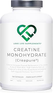 Creapure® Creatine Monohydrate Capsules (1 Gram per Capsule) | 150 Capsules (not Powder or Tablets) | 30-50 Servings | Love Life Supplements - 'Clean, Effective, High Quality'