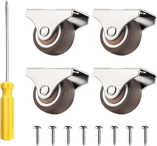 4 PCS Wheels for Furniture, Castor Wheels, Caster Wheels Set of 4 with Non Swivel Top Plate Silent Rubbered Trolley Castors Set of 4 Holding Wheels for File Cabinets/Furniture/Under Bed Storages