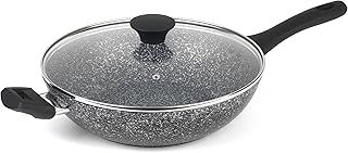 Salter Megastone 28 cm Wok - 10 x Tougher Non-Stick, Long Lasting Forged Aluminium, Induction Compatible, PFOA-Free, Deep Stir-Fry Pan, Dishwasher Safe, Metal Utensil Safe, Tempered Glass Lid