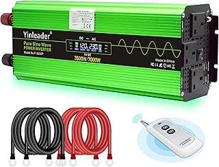 Yinleader Pure Sine Wave Power Inverter 3500W /7000W DC 12V to 240V AC Big Display Triple UK Outlets Multi-USB ports Remote