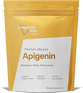Longevity Box Apigenin Supplement - 100mg Apigenin x 90 Capsules, 98% Pure High Potency Celery Seed Extract, 3rd Party Certified, Vegan-Friendly and Non-GMO, Supports Optimum Health & Vitality