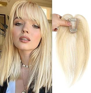 Clip In Fringe Bangs 360° 3D Cover Clip in Bangs 100% Real Human Hair Toppers with Bangs，Light Blonde Hair pieces Clip on Bangs for Women Fake Bangs for Daily Wear