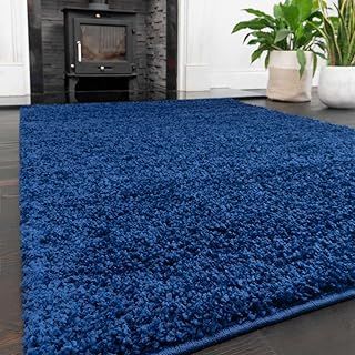 Large Navy Blue Shaggy Lounge Living Room Rug Modern Soft Plain Fluffy Bedroom Carpets Hallway Children's Mat Area Rugs 161cm x 221cm