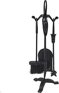 JVL Cotswold Fireside Companion Tool Set, Black/White, One stand + 4 Piece set