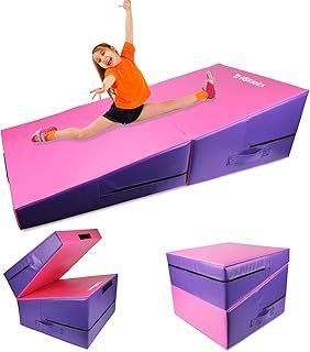 Foldable Incline Gymnastics Mat, Wedge Gymnastics Mat, Cheese Wedge Skill Shape Tumbling Mats with Carry Handle, L47''×W23''×H18'', Yoga Mats for Home Fitness Aerobic Exercise