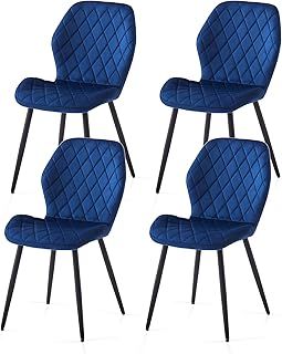 Weegstok Velvet Dining Chairs Set of 2/4/6 Lounge Reception Chair Kitchen Chairs Upholstered Seat Counter Chairs with Metal Legs for Living Dining Room (4, Lake Blue, 58L*47W*86H centimetres)